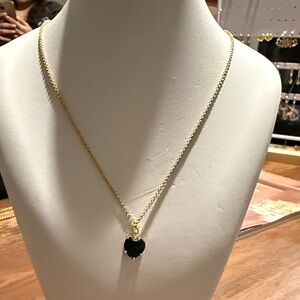 Elegant Gold Necklace with Green Heart Pendant